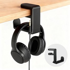 Black Universal 360 Swivel Under Desk Headphone Stand Headset Holder Hook
