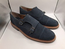 Hardy Amies Saville Row Double Monk Buckle Blue Suede Shoes UK Size 9 EU Size 43