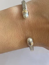 David Yurman Cable Classics 5mm PEARL   Cuff Bracelet 925 And 585 medium