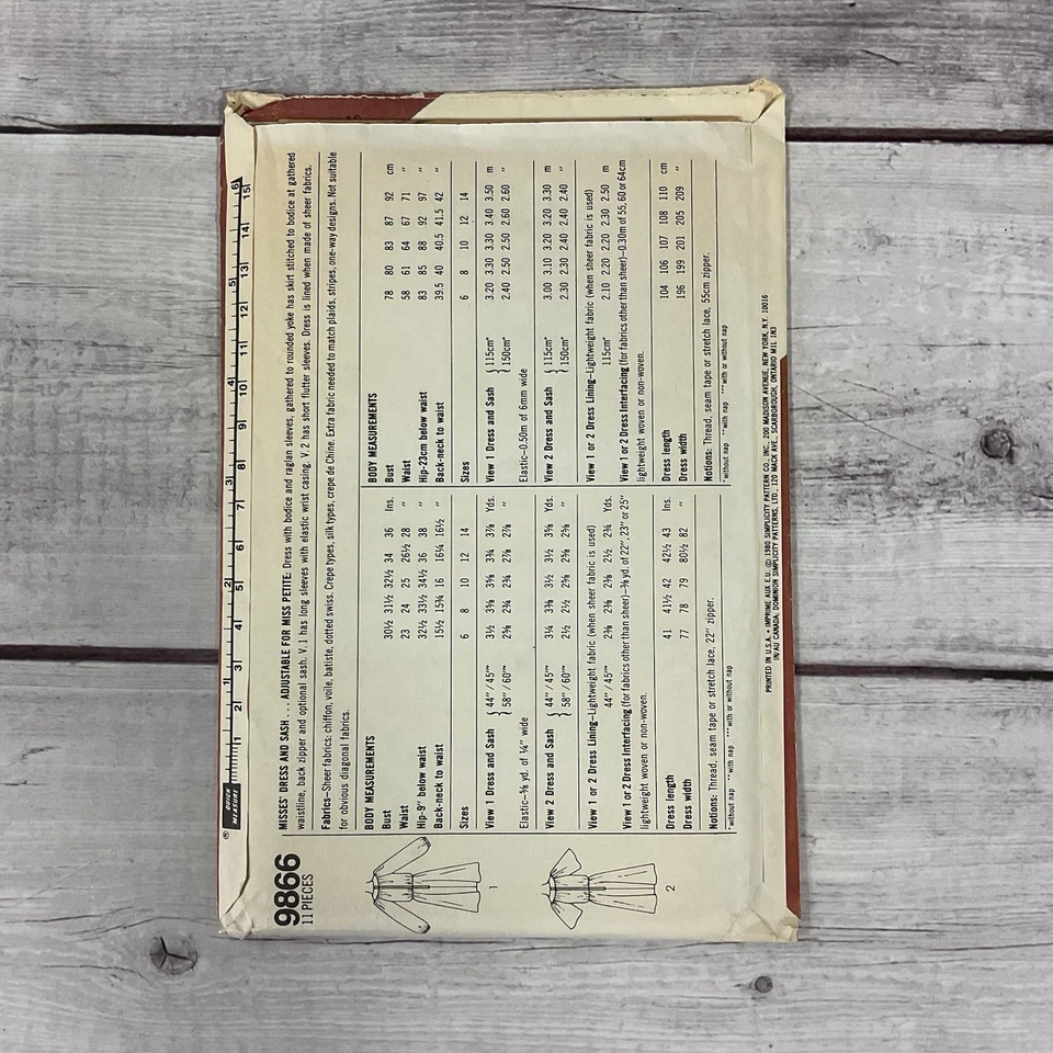 Simplicity 9866 Sewing Pattern Dress Round Yoke Bell Sleeve Miss Size 14 UNCUT - Image 2 of 3