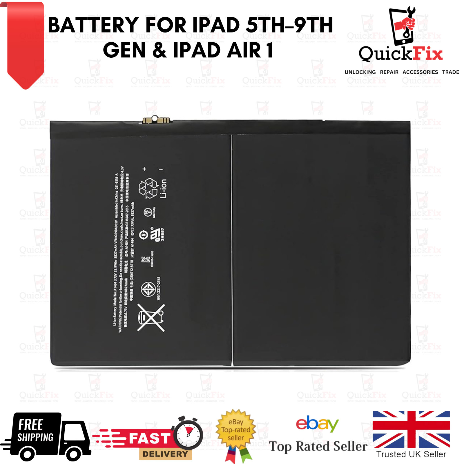 Replace Battery for iPad 5th 6th 7th 8th 9th Gen.A1484 A1474 A1475 A1476 A1822
