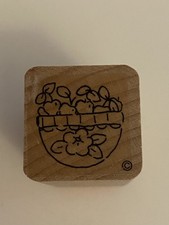 New DOTS Basket Of Flowers Or Fruit Wood Mounted Rubber Stamp RS87