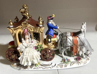 Dresden Lace Cinderella Before The Stroke Of Midnight Coach Horses Figurine AsIs