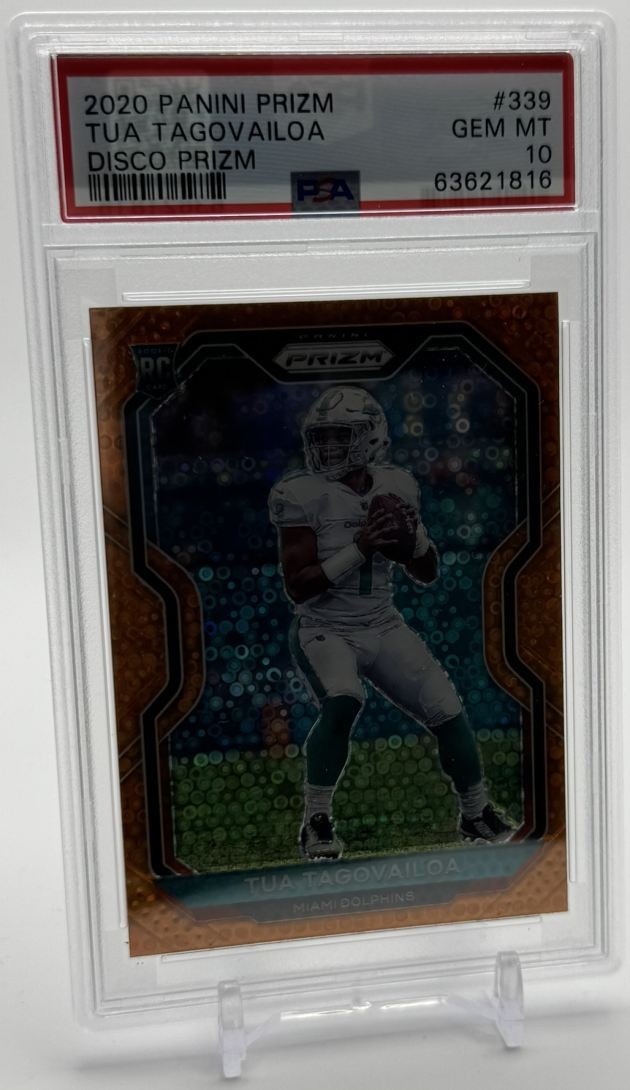 2020 Panini Prizm Orange Disco Tua Tagovailoa Rookie PSA 10 Miami Dolphins #339