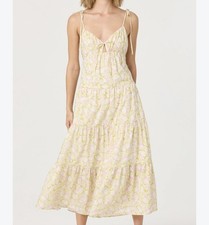NEW ASTR Label Tie Strap Tiered Maxi Dress Cut Out Floral Yellow M Cottagecore