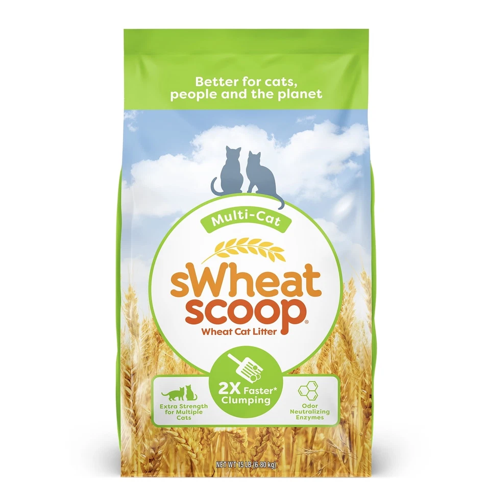 sWheat Scoop Multi-Cat Natural Clumping Wheat Cat Litter, 15lb