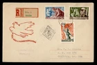 DR WHO 1950 HUNGARY FDC COMBO REGISTERED PECS TO USA R83769