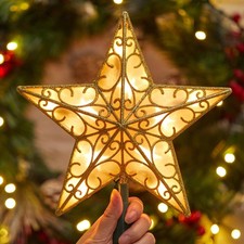 Christmas Star Tree Topper Plug in Sliver Glittered 3D Star Tree Topper Metal