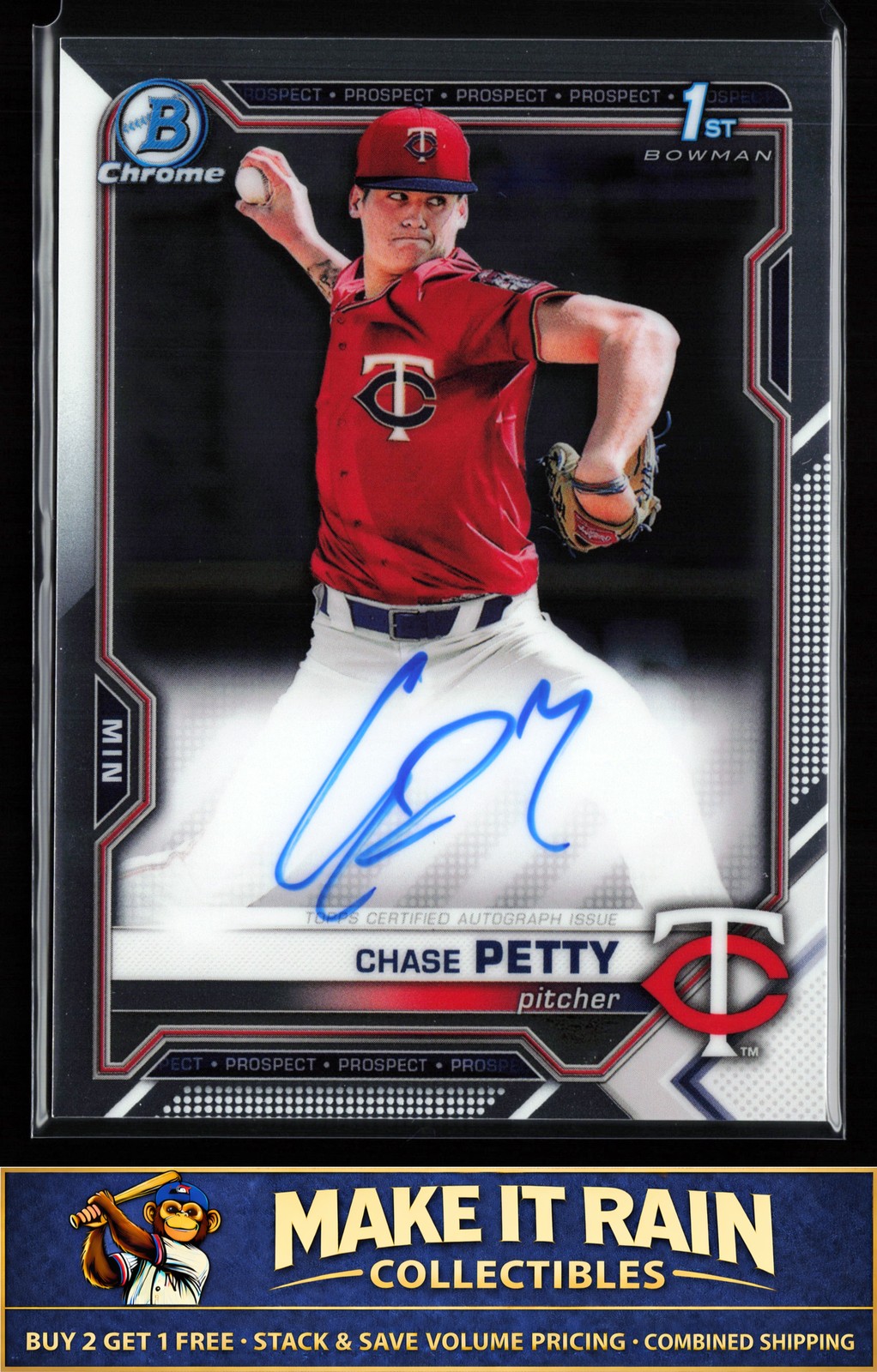 Chase Petty 1st 2021 Bowman Draft Chrome Draft Pick Autographs #CDA-CP Twins