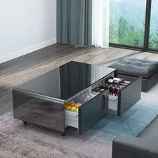 Modern Smart Coffee Table with Built-in Fridge&Bluetooth Speaker&Power Socket