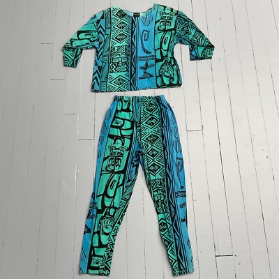 Vintage Paradise Kunst Seattle Alaskan Native American Druck Blau/Teal Ombre Set