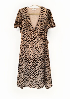 ALICE OLIVIA Dress Womens 10 Brown Rosette Leopard Print Devor