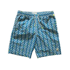 Psycho Bunny Print Shorts Swim Trunks Boys 18 20 Mens S Blue White 7.5" Inseam
