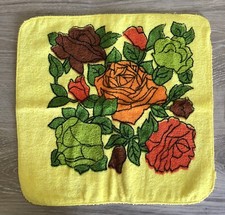 Vintage CANNON Bath Washcloth Yellow Roses Flowers Made In USA