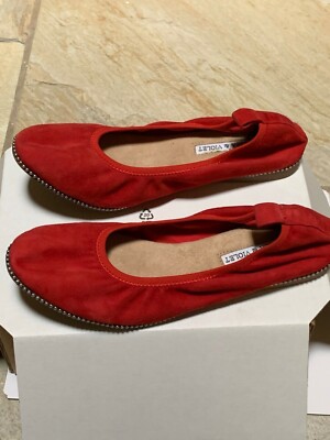 New Chelsea and Violet Flats Size 5.5 M Shoes Ballet Style Ruby Red Suede Rivets