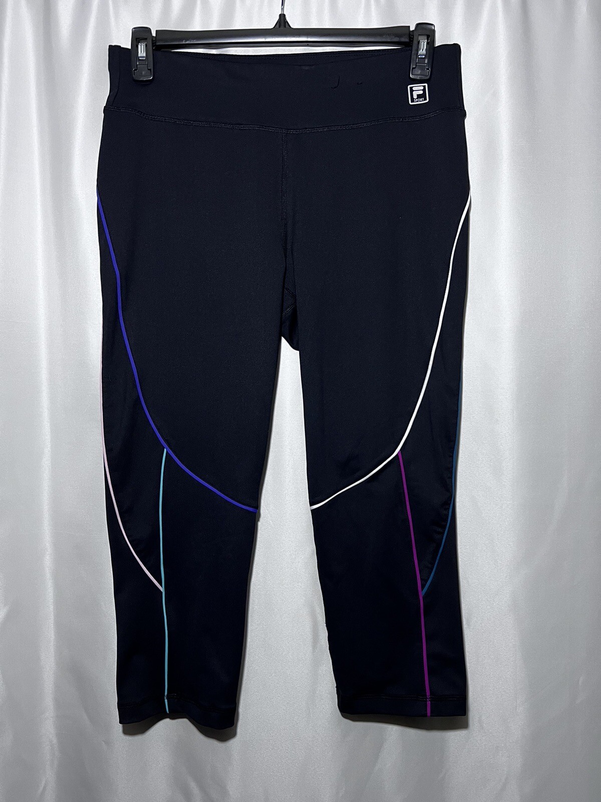 .Leggings .Fila Sport donna piped running crop colore nero bacca rosalie taglia L