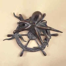 Aluminum Home Decorative Octopus And Ships Wheel Hand Painted Wall Plaque