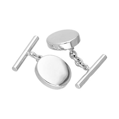 Sterling Silver Oval Chain Link Cufflinks Gents Formal Suit Round