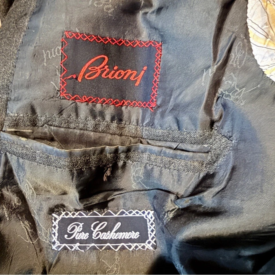 Blazer Brioni Para Hombre Talla 54L IT Gris Cuadros Pura Cachemira Tres Botones Italia Foto 4 de 4