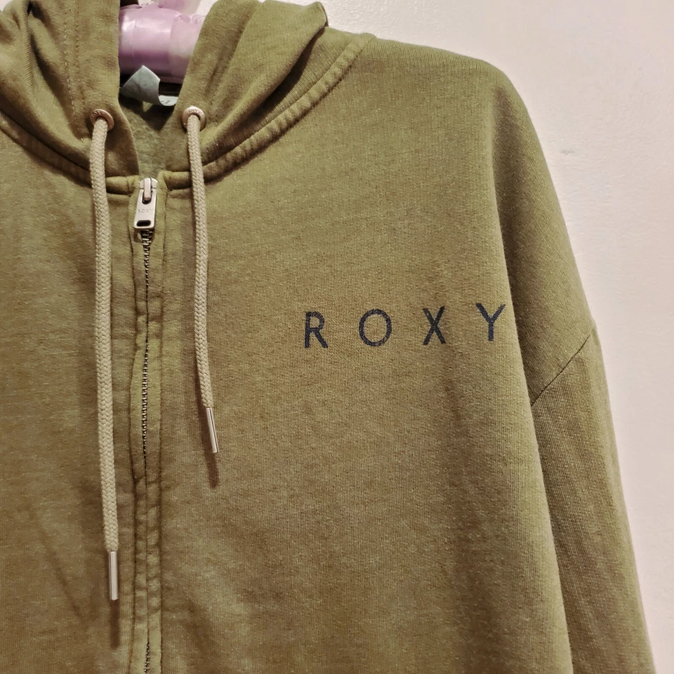 Sudadera con Capucha Roxy Cremallera Completa Verde Estampado Floral en la Espalda, Talla M Foto 3 de 4