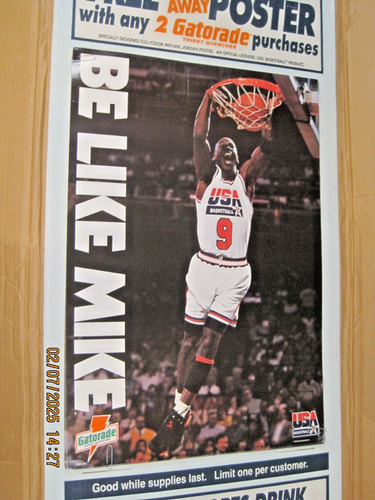 1 Vintage 1992 Michael Jordan BE LIKE MIKE Gatorade Basketball Poster 25×17
