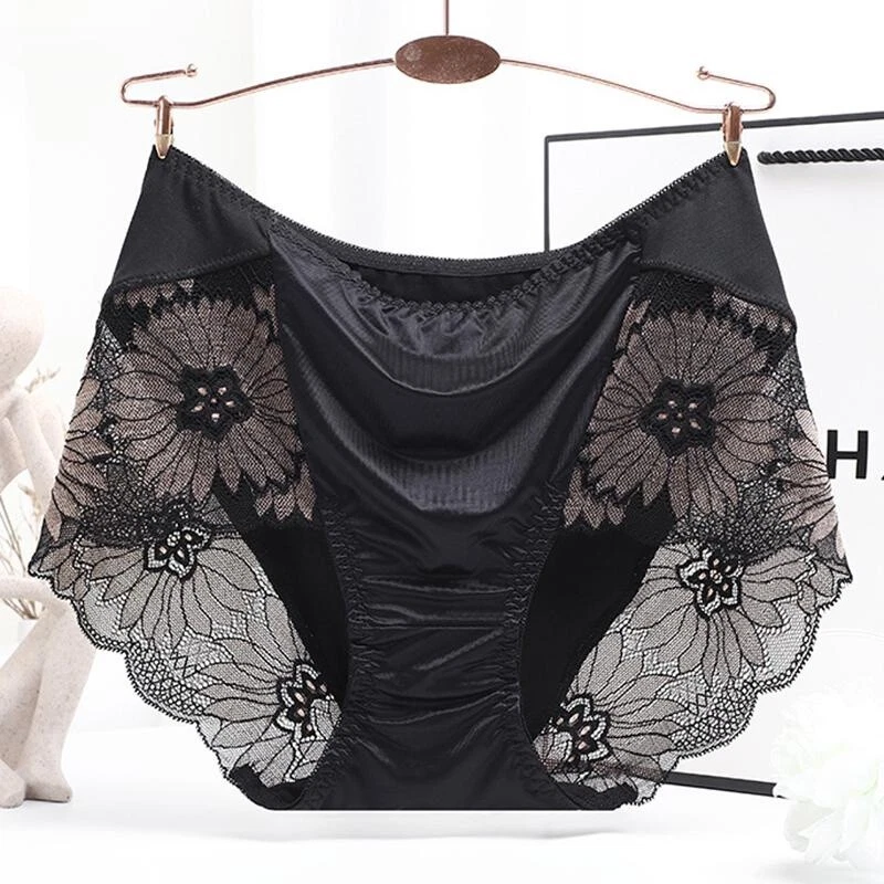 Sexy calzoncillos bragas bragas lencería satinada encaje empalme calzoncillo sin costuras para dama Foto 4 de 4