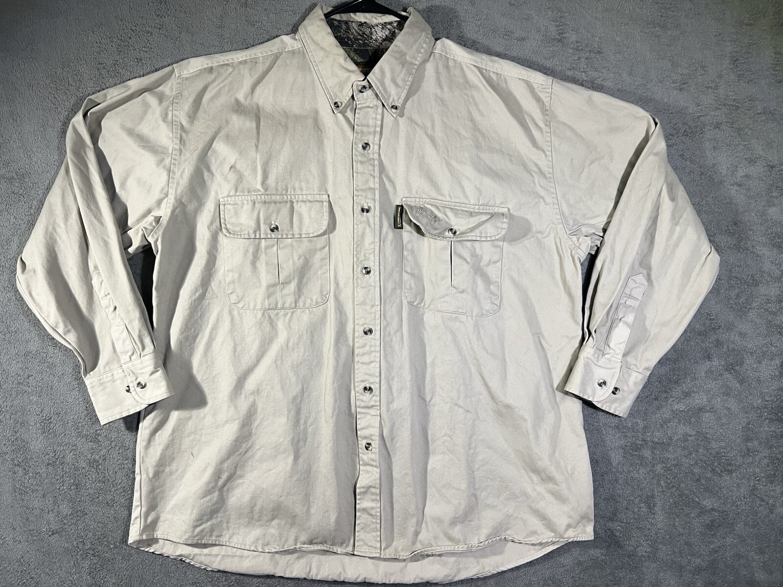 REMINGTON Mens Heavyweight Cotton Button Down Long Sleeve Size XL Khaki WorkWear