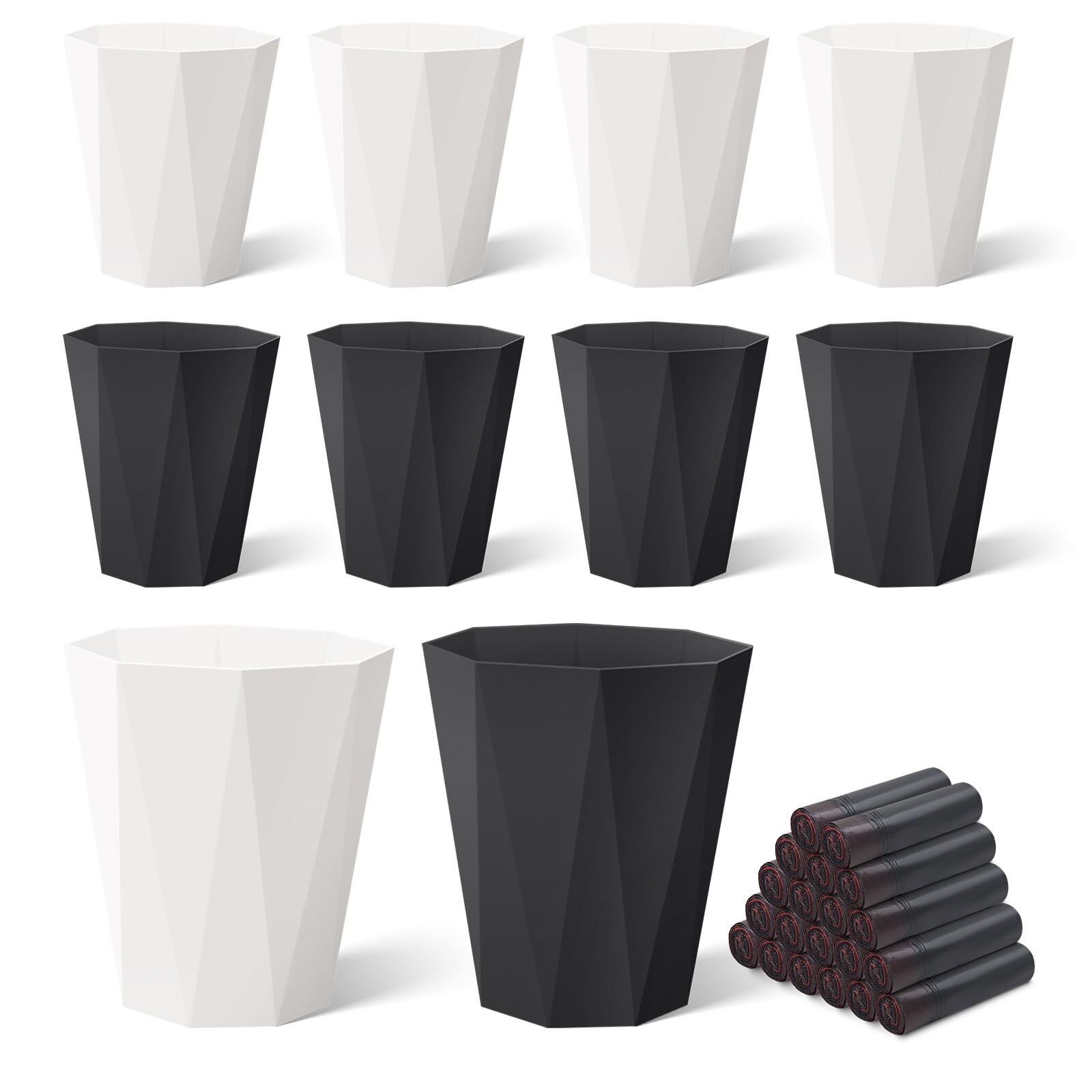 10Pack Office Trash Can with 375 Counts/ 25Rolls Trash Bags, 1.8 Gallons Smal...