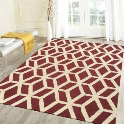 New Chevron Red & White Modern Hand-Tufted Wool Handmade Area Rug Carpet