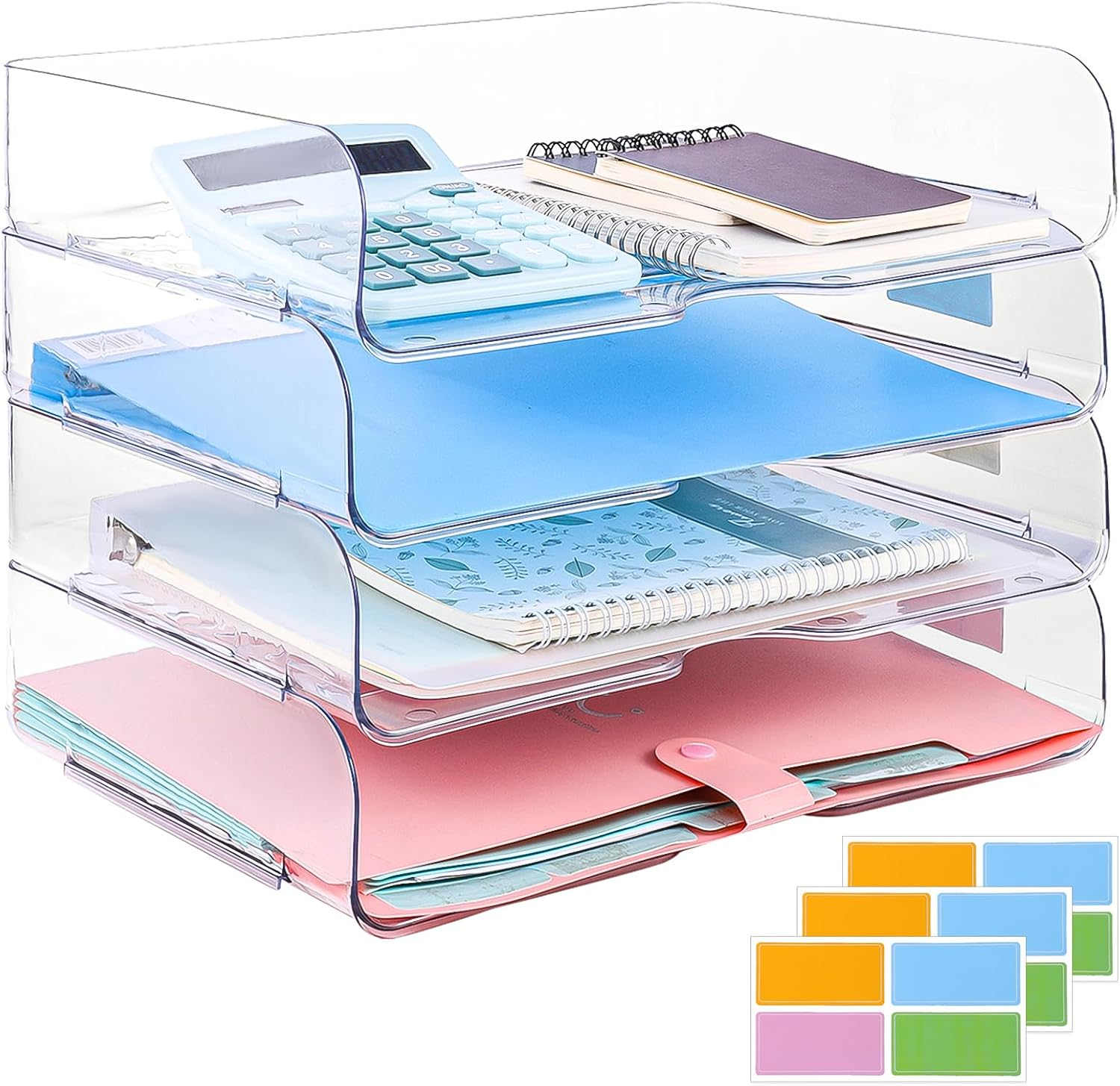 4-Tier Stackable Desk Organizer for Paper Clear Space-Saving Accessories