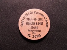Independence, Missouri Wooden Nickel Token - Staf-O-Life Wooden Nickel Coin V2