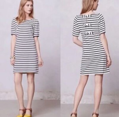 Anthropologie Postmark Dress 3 Bow Stripe Classic Nautical Comfort XSmall SEE