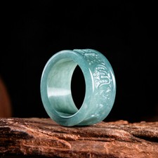 Certified Natural A-grade jadeite blue water six character mantra ring carving
