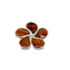925 Sterling Silver Natural Hawaiian Koa Wood Pendant - Inlay Flower Blossom