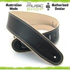 Aust Made DSL 2.5" GEP Rolled Edge Leather Guitar Strap, Black/Beige- GEP25-15-3