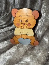 Wood Bear Hand painted VTG Folk Art Cottage Core 1980s Figurine