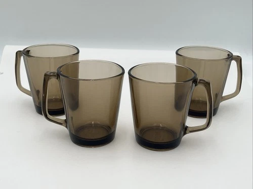 Vintage PYREX Coffee Mug Set Of 4 Smoked Amber Fireside New York Corning 1400