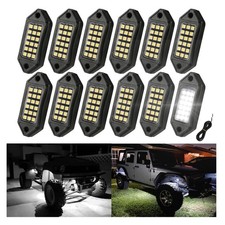 12 Pods Pure White LED Rock Lights Truck Under Car Underglow Underbody Glow Lamp