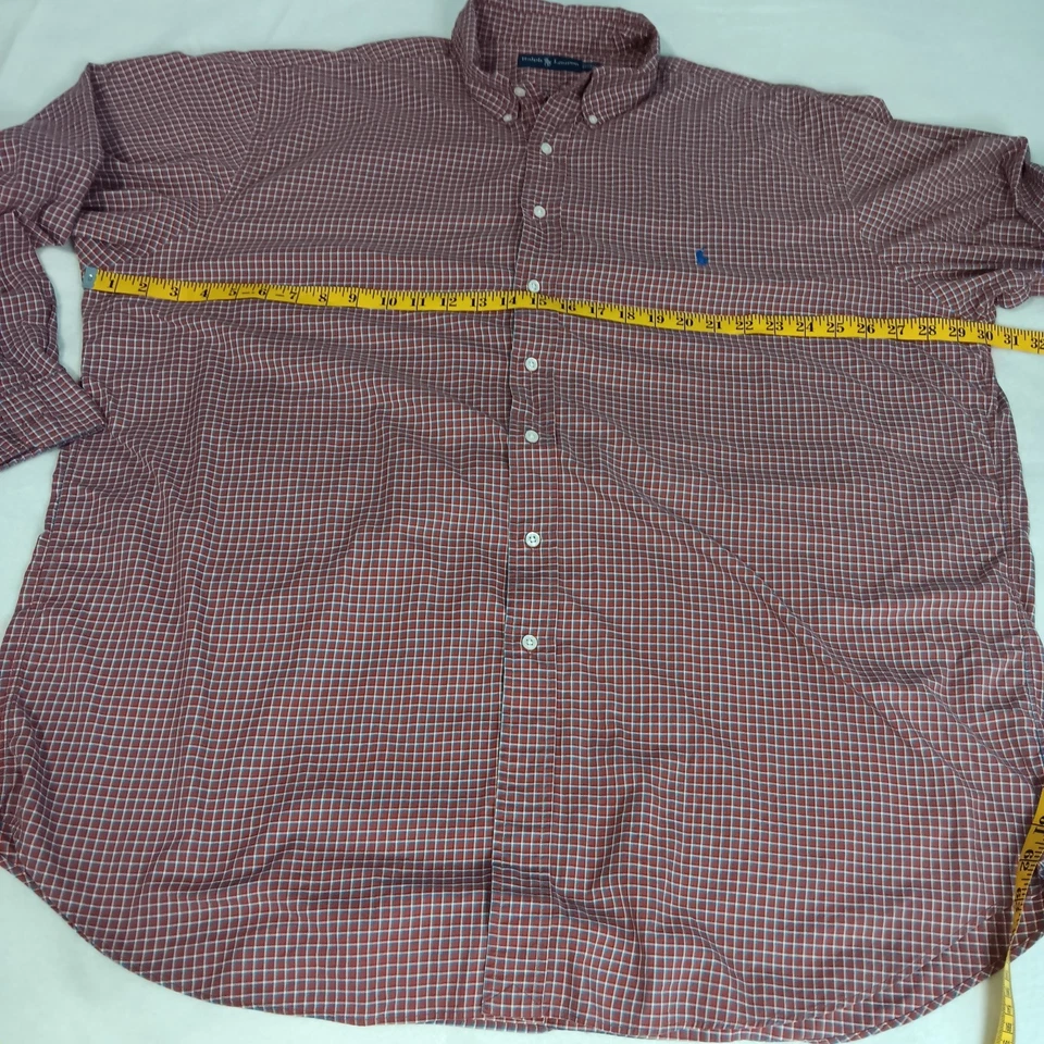Ralph Lauren Shirt Men 2XL Tall Red Plaid Oxford Cloth Dress Casual Blue Pony - Image 4 of 4