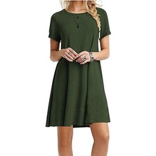 Womens Ladies Summer Short Sleeve Swing Dress Casual Loose Mini T-Shirt Dress UK