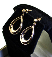 Gorgeous 14K Yellow Gold Teardrop Hoop Drop/Dangle Stud Earrings, 1.2 Grams