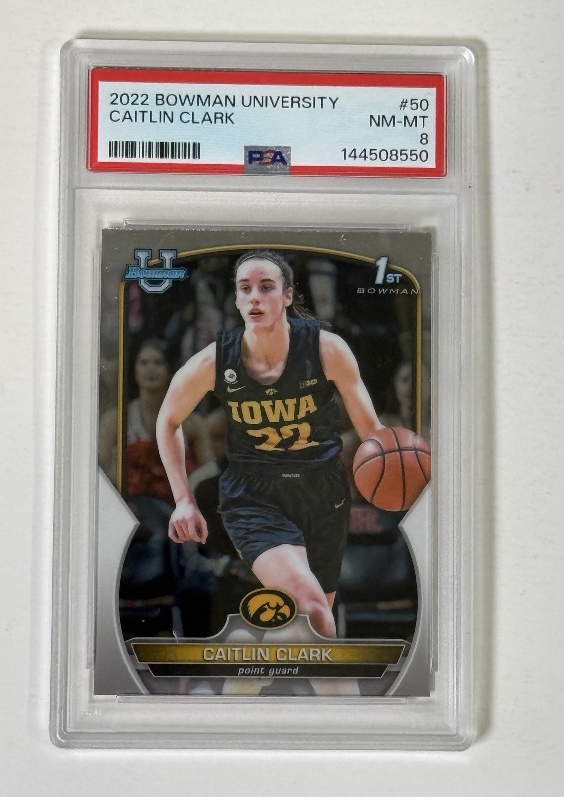 2022-23 Bowman Chrome University #50 Caitlin Clark PSA 8