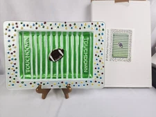 New LS Arts glass PLATTER football field stadium SERVING PLATE 14" x 9" LSArts