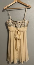 BCBGMAXAZRIA Dress Womens 8 Beige Silk Beaded Sweetheart Sundress Party Cocktail