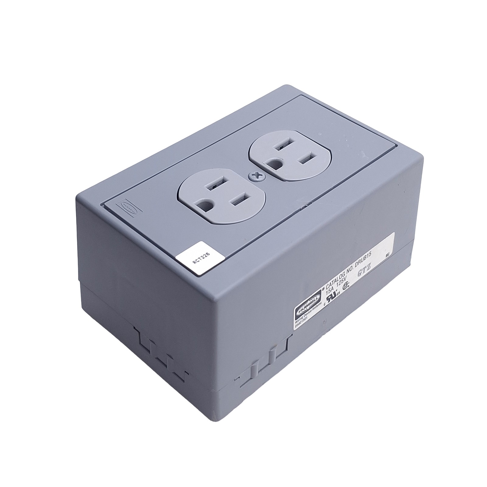 Hubbell DRUB15 Duplex Receptacle, 15A 125V, DIN Rail Mounting, 2-Pole, 3-Wire