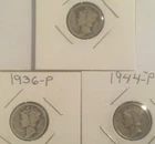 US Coins - Mercury Dimes -1923-P , 1936-P & 1944-P , Circulated , 51826