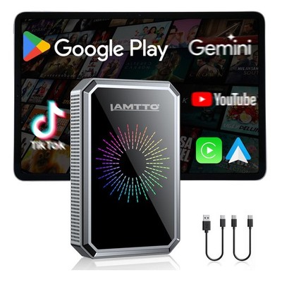 LAMTTO Wireless CarPlay Adapter Gemini AI Box 4GB 32GB Android Auto HDMI OTA