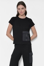 DKNY Cargo Pocket Short Sleeve Crewneck Sweater Top Women's XS Black Pullover