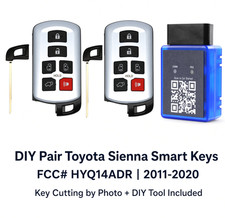 Diy Kit Pair Toyota Sienna 2011-2020 Smart Key Hyq14adr Key Cutting