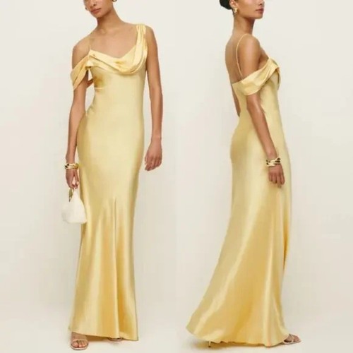 Reformation Ronda Seiden-Maxikleid NEU sonnengelb asymmetrisch Wasserfallausschnitt 10 - Bild 6 von 6